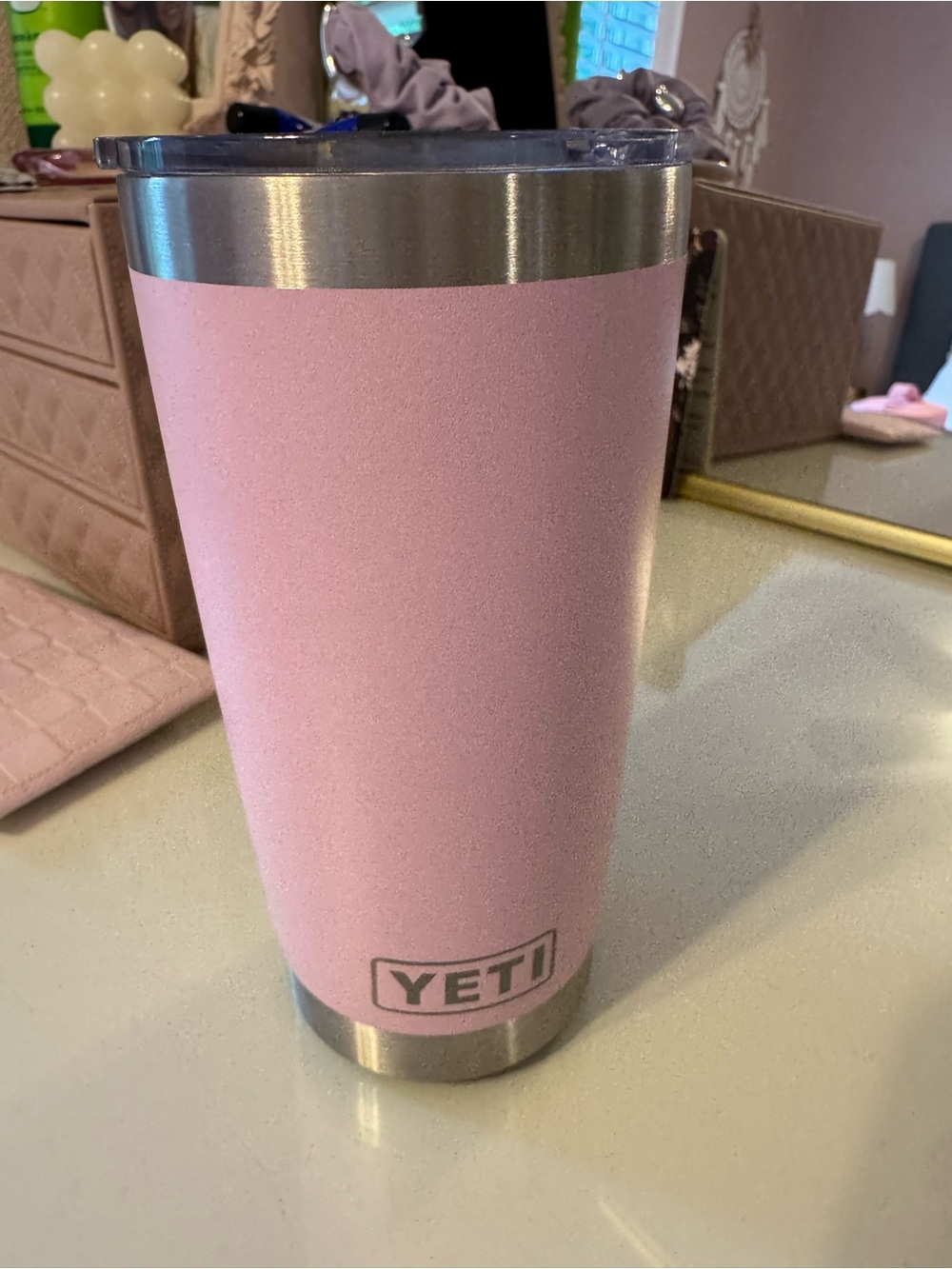 Yeti Pink Stainless Steel Tumbler with Clear Lid